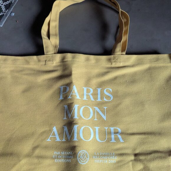 Sézane "Paris Mon Amour" Cotton Tote Bag | Yellow Ochre - Picture 3 of 12